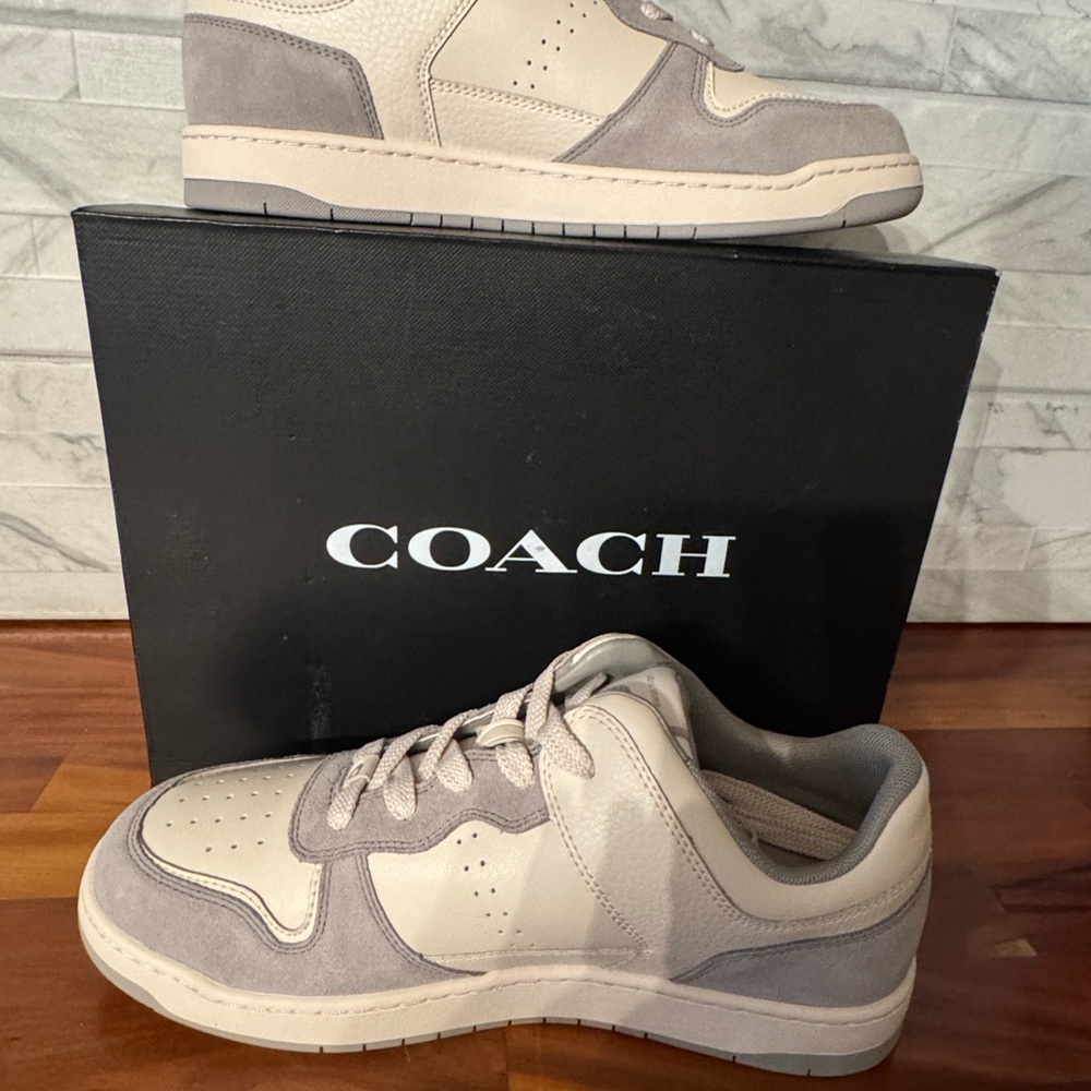 Coach Men’s Low-Top Sneakers in Light Gray and Cream Leather